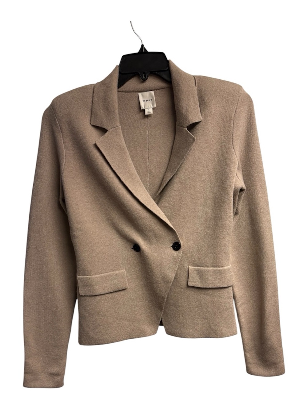 Maeve Beige Knit Viscose Blend Double Breasted Blazer Size Small - Picture 2 of 5